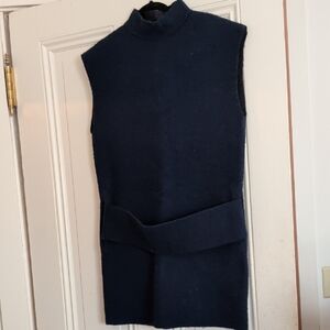 sz 34FR Jacquemus Navy Sleeveless Turtleneck Thick Wool Minidress With Belt